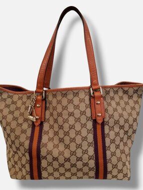 Gucci Womens Brown Purple Jolicoeur GG Logo Canvas Shoulder Monogram Tote Bag